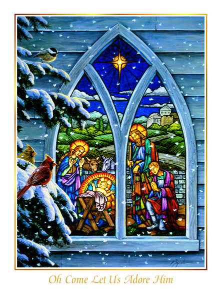 Stained Glass Nativity Christmas Cards